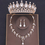 Crystal Crown Necklace Earrings Set Rhinestone Bridal Jewelry Tiara