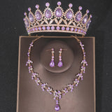 Crystal Crown Necklace Earrings Set Rhinestone Bridal Jewelry Tiara