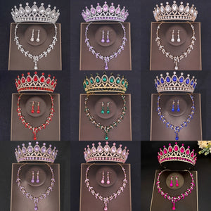 Crystal Crown Necklace Earrings Set Rhinestone Bridal Jewelry Tiara