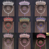 Crystal Crown Necklace Earrings Set Rhinestone Bridal Jewelry Tiara