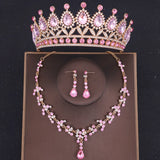 Crystal Crown Necklace Earrings Set Rhinestone Bridal Jewelry Tiara