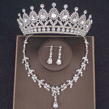 Crystal Crown Necklace Earrings Set Rhinestone Bridal Jewelry Tiara