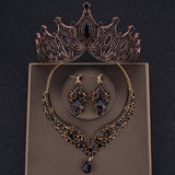 Crystal Crown Necklace Earring Set Rhinestone Bridal Jewelry