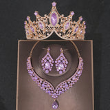 Crystal Crown Necklace Earring Set Rhinestone Bridal Jewelry
