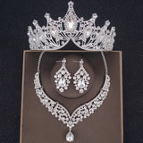 Crystal Crown Necklace Earring Set Rhinestone Bridal Jewelry