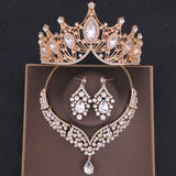 Crystal Crown Necklace Earring Set Rhinestone Bridal Jewelry