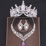 Crystal Crown Necklace Earring Set Rhinestone Bridal Jewelry