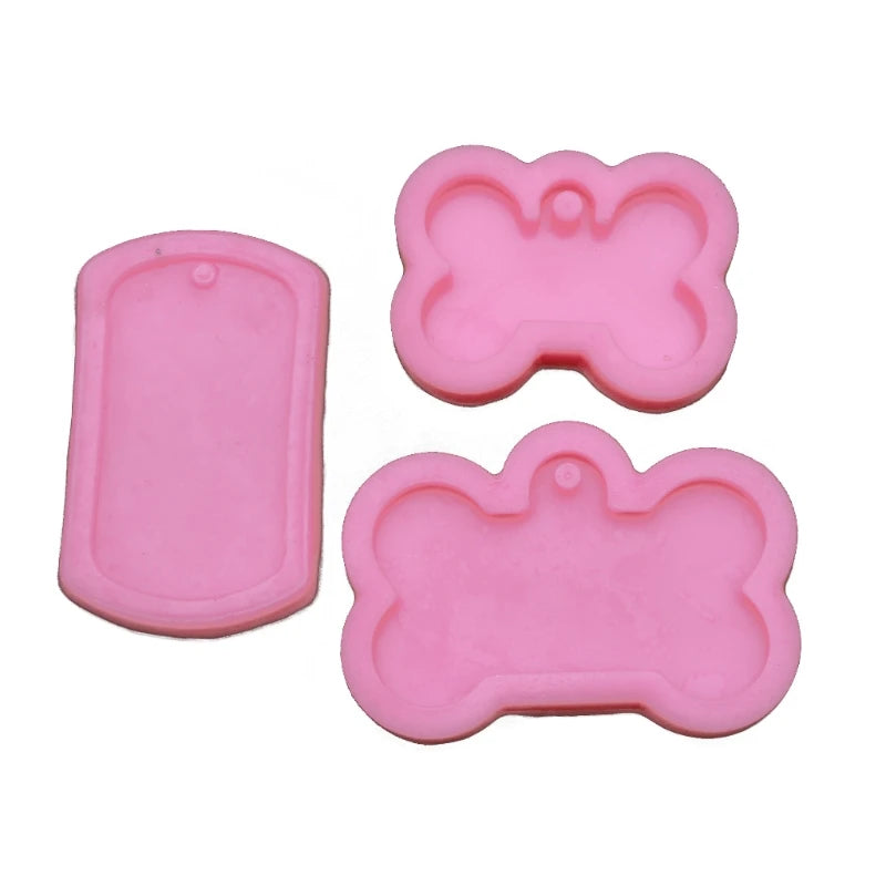 3Pcs Dog Tags Pendant Resin Casting Mold Kit Silicone Military Bone Shape