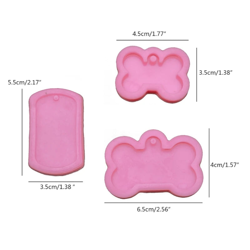 3Pcs Dog Tags Pendant Resin Casting Mold Kit Silicone Military Bone Shape