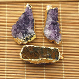 3Pcs Amethysts Stone Pendants Quartz Geode Cut Necklace Crystal Point