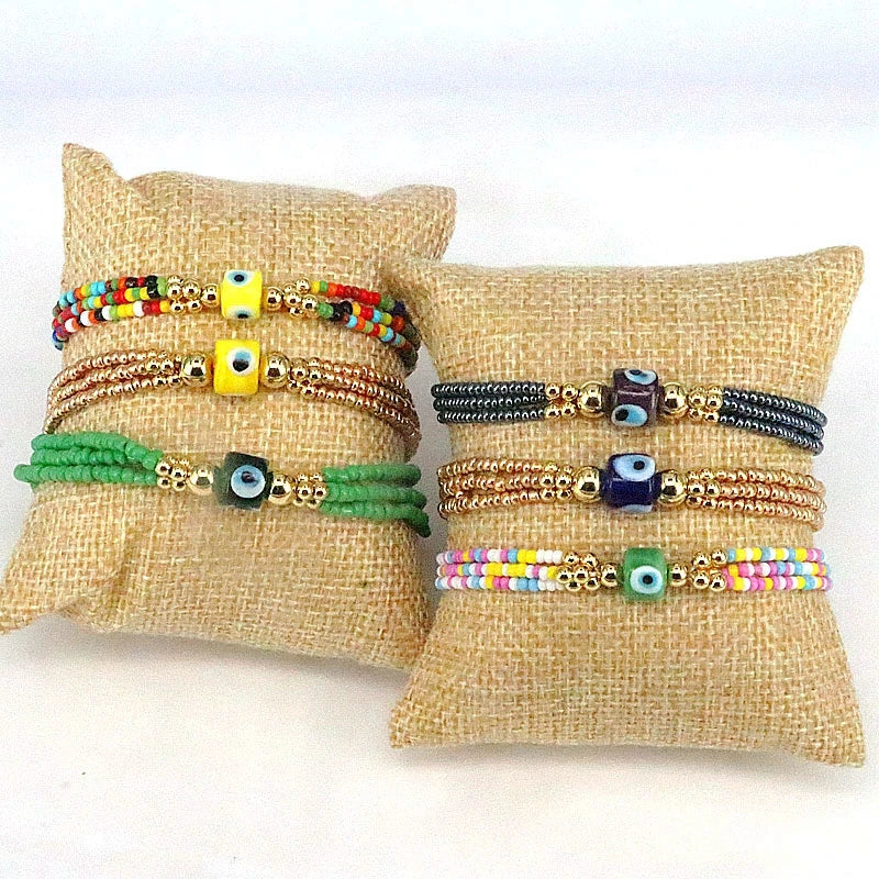 3Pcs Evil Eye Beaded Bracelet Colorful Thread Couple Chain Prayer Bangles