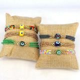 3Pcs Evil Eye Beaded Bracelet Colorful Thread Couple Chain Prayer Bangles