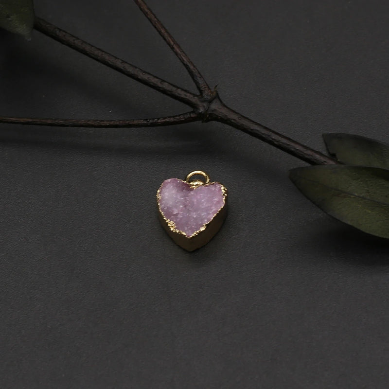 3Pcs Crystal Druzy Pendant Hearts Agat Quartz DIY Charms Necklace Earring