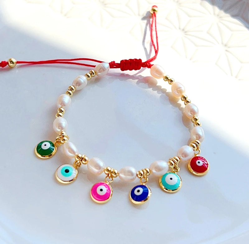 Enamel Eyes Charm Bracelets with Pearl Jewelry for Women