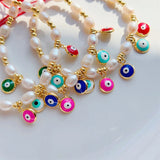 Enamel Eyes Charm Bracelets with Pearl Jewelry for Women