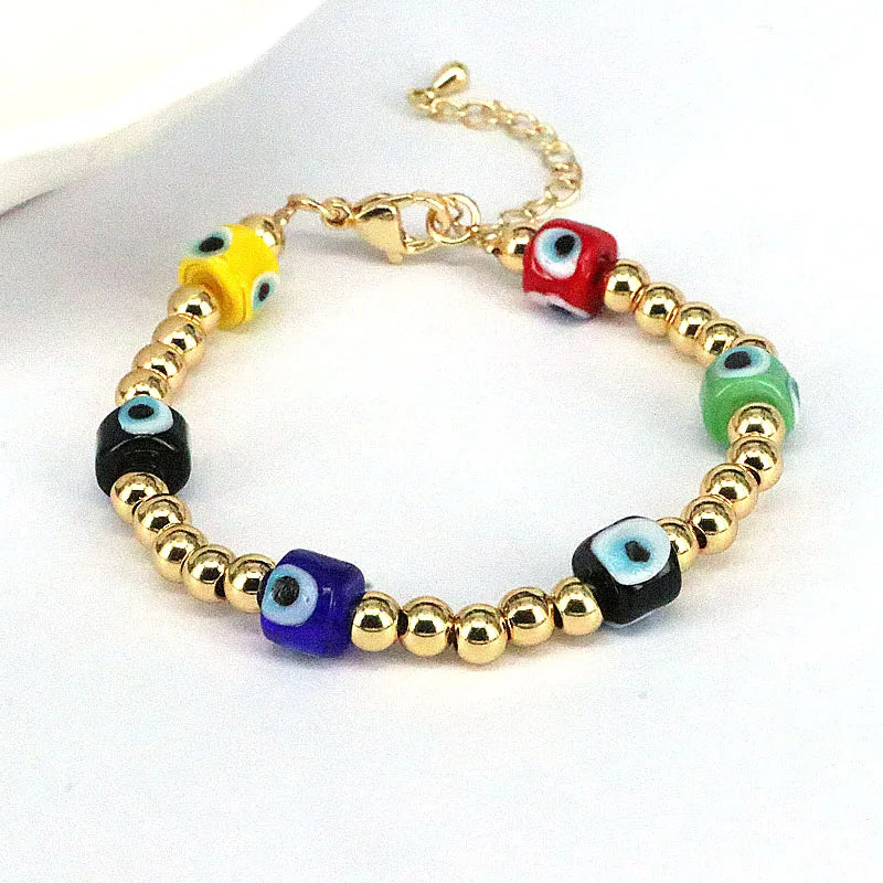 Geometric Lampwork Glass Eye Beaded Charm Bracelet Set