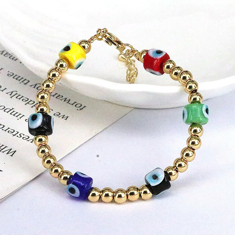 Geometric Lampwork Glass Eye Beaded Charm Bracelet Set