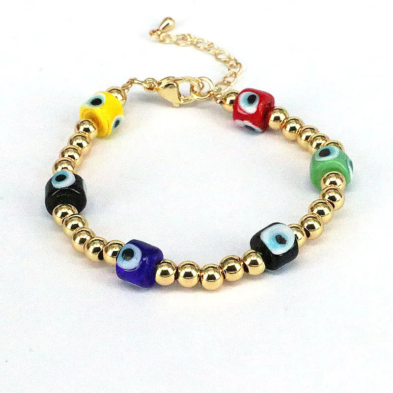Geometric Lampwork Glass Eye Beaded Charm Bracelet Set