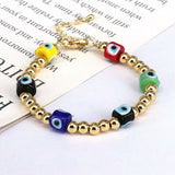 Geometric Lampwork Glass Eye Beaded Charm Bracelet Set