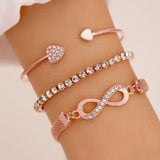 3Pcs Word Crystals Chain Bracelet Set Stainless Steel Wrist Decoration Jewelry