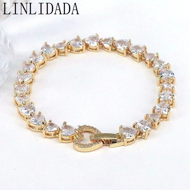 3Pcs Colored Zircon Heart Tennis Chain Bracelet for Women