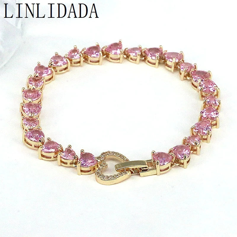 3Pcs Colored Zircon Heart Tennis Chain Bracelet for Women