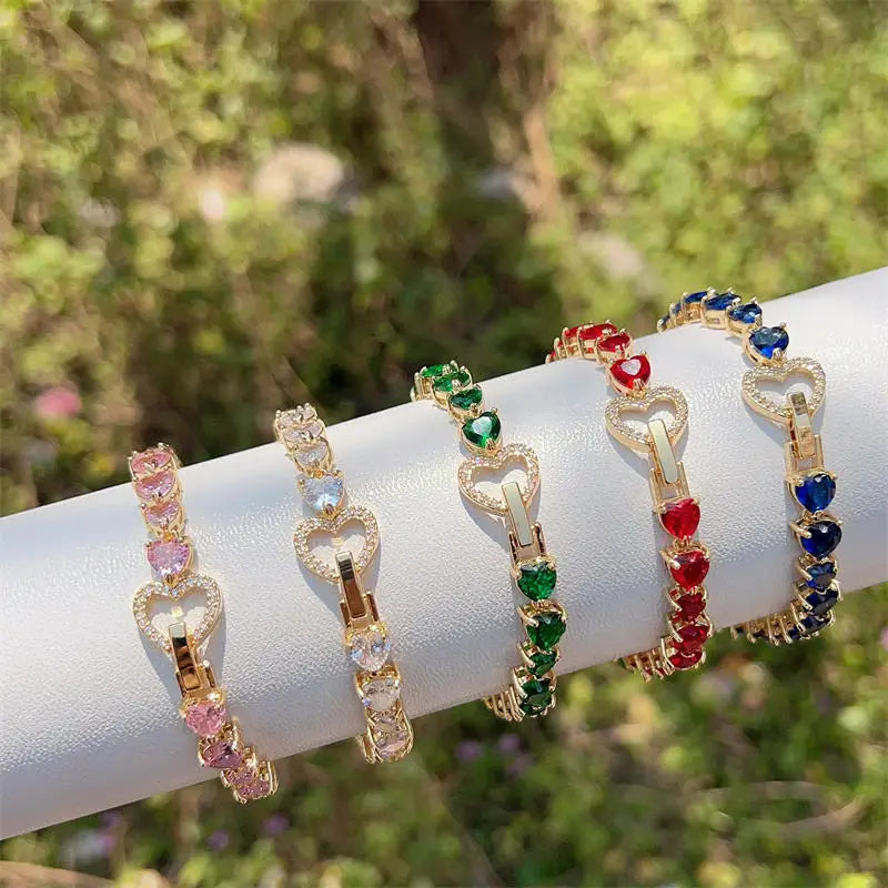 3Pcs Colored Zircon Heart Tennis Chain Bracelet for Women