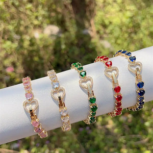 3Pcs Colored Zircon Heart Tennis Chain Bracelet for Women