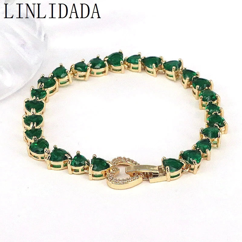 3Pcs Colored Zircon Heart Tennis Chain Bracelet for Women