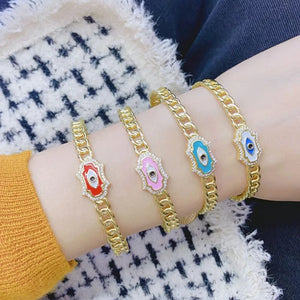 3Pcs Plated Brass Evil Eye Cuff Bracelet Set for Women