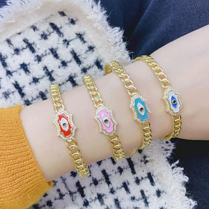 3Pcs Plated Brass Evil Eye Cuff Bracelet Set for Women