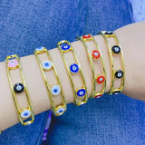 3Pcs Plated Brass Evil Eye Cuff Bracelet Set for Women