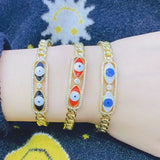 3Pcs Plated Brass Evil Eye Cuff Bracelet Set for Women