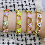 3Pcs Micro Rainbow Cubic Zircon Brass Cuff Bangle Bracelet Women Charm