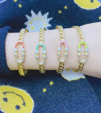 3Pcs Micro Rainbow Cubic Zircon Brass Cuff Bangle Bracelet Women Charm