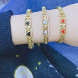 3Pcs Micro Rainbow Cubic Zircon Brass Cuff Bangle Bracelet Women Charm