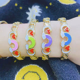 3Pcs Micro Rainbow Cubic Zircon Brass Cuff Bangle Bracelet Women Charm