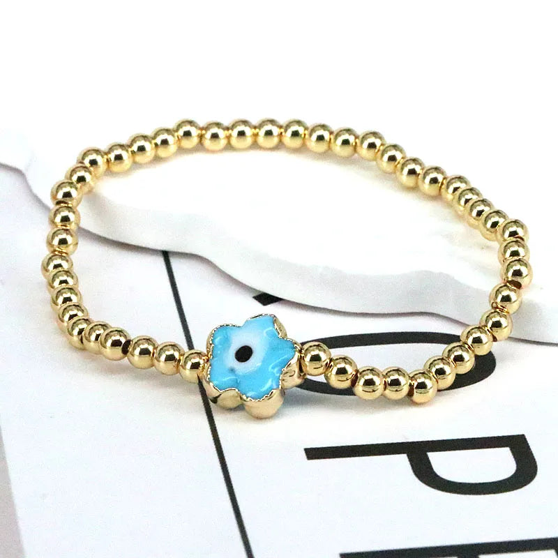 3Pcs Colored Lucky Lampwork Evil Eye Flower Bracelet Beaded Bracelets