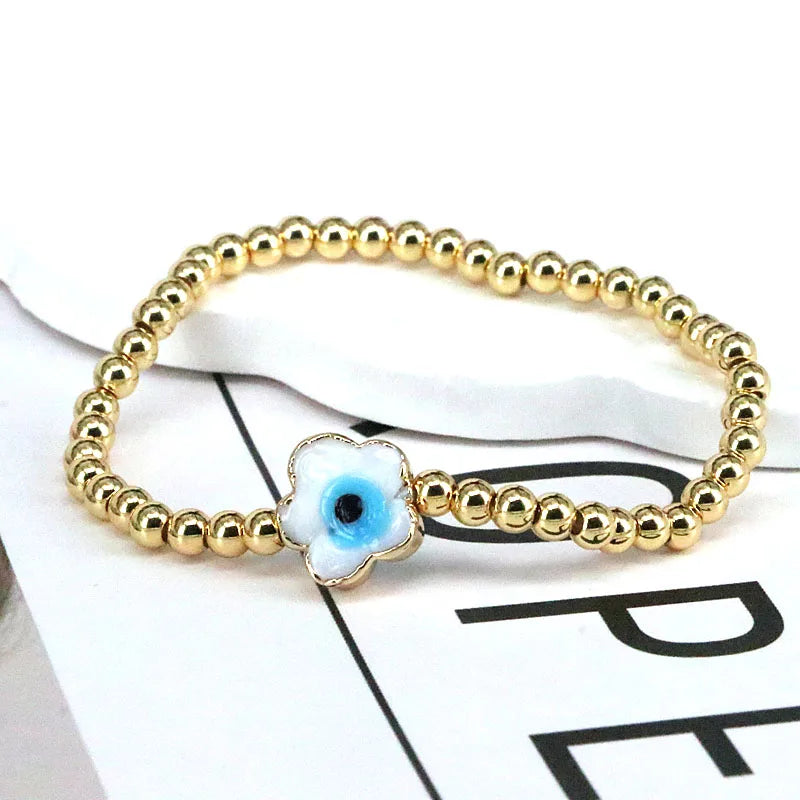 3Pcs Colored Lucky Lampwork Evil Eye Flower Bracelet Beaded Bracelets