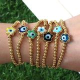 3Pcs Colored Lucky Lampwork Evil Eye Flower Bracelet Beaded Bracelets