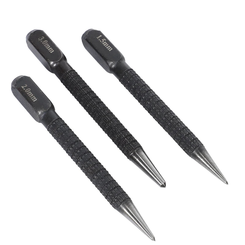 3Pcs H-Carbon Steel Center Punch Set 10Cm Non Slip Marking Drilling Tool