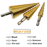 3Pcs Hss Titanium-Coated Step Drill 6.35Mm Hex Shank Bit For Plastic Wood Metal