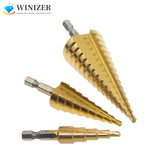 3Pcs Hss Titanium-Coated Step Drill 6.35Mm Hex Shank Bit For Plastic Wood Metal