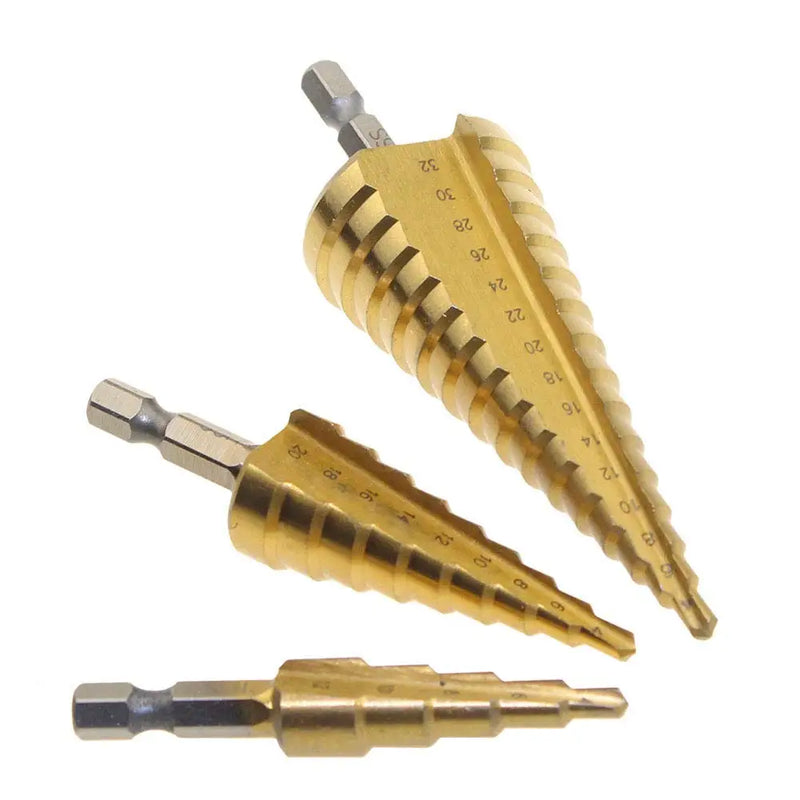 3Pcs Hss Titanium-Coated Step Drill 6.35Mm Hex Shank Bit For Plastic Wood Metal