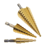 3Pcs Hss Titanium-Coated Step Drill 6.35Mm Hex Shank Bit For Plastic Wood Metal