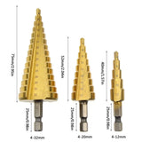 3Pcs Hss Titanium-Coated Step Drill 6.35Mm Hex Shank Bit For Plastic Wood Metal