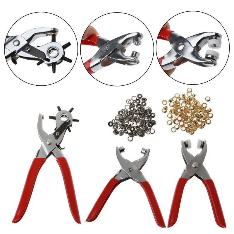 3Pcs Leather Belt Hole Punch Plier Eyelet Snap Setting Pliers