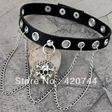 3Pcs Metal Skull Pendant Chain Punk Goth Leather Necklace Choker