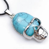 Natural Turquoises Stone Skull Necklace Pendant Halloween Jewelry