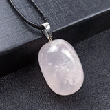 3Pcs/Lot Natural Crystal Irregular Oval Stone Pendant Rope Necklace
